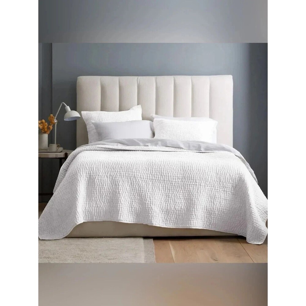 Quince European Linen Cotton Stitch Quilt Size 108" x 92" King White NO SHAMS